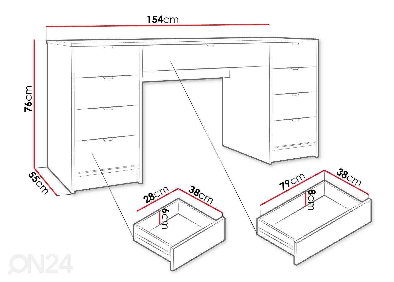 Письменный стол / туалетный стол Tireno 154 cm увеличить размеры