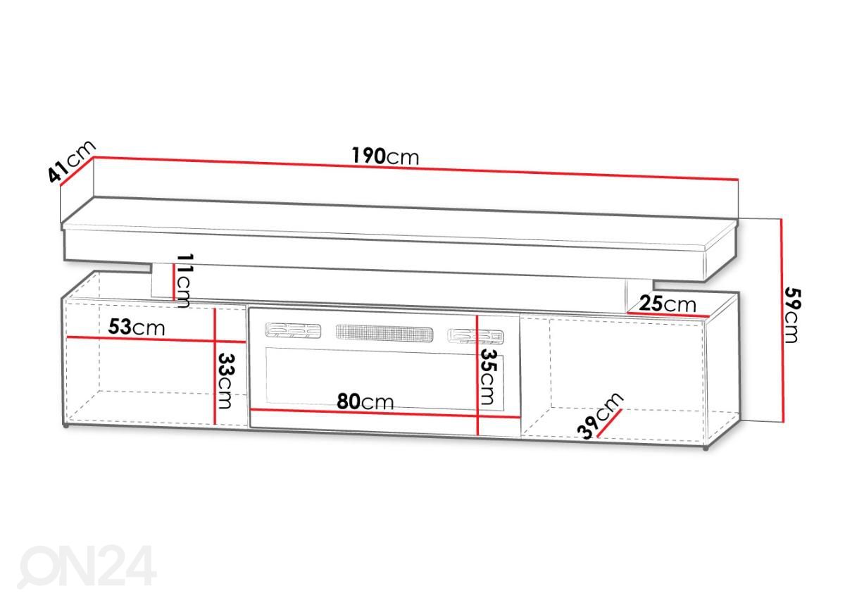 Подставка под ТВ 190 cm + камин + LED увеличить размеры