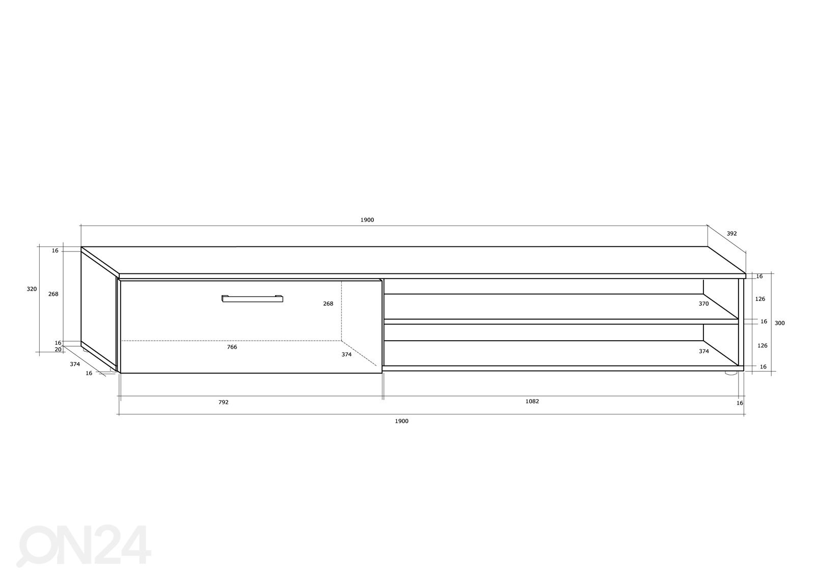 Подставка под ТВ Bantry 190 cm увеличить размеры