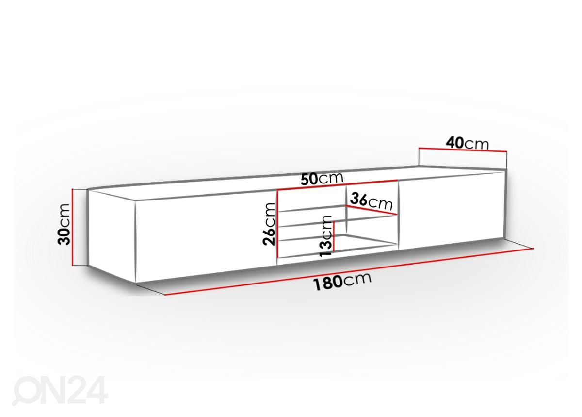 Подставка под ТВ Figo 180 cm со стеклом + LED увеличить размеры