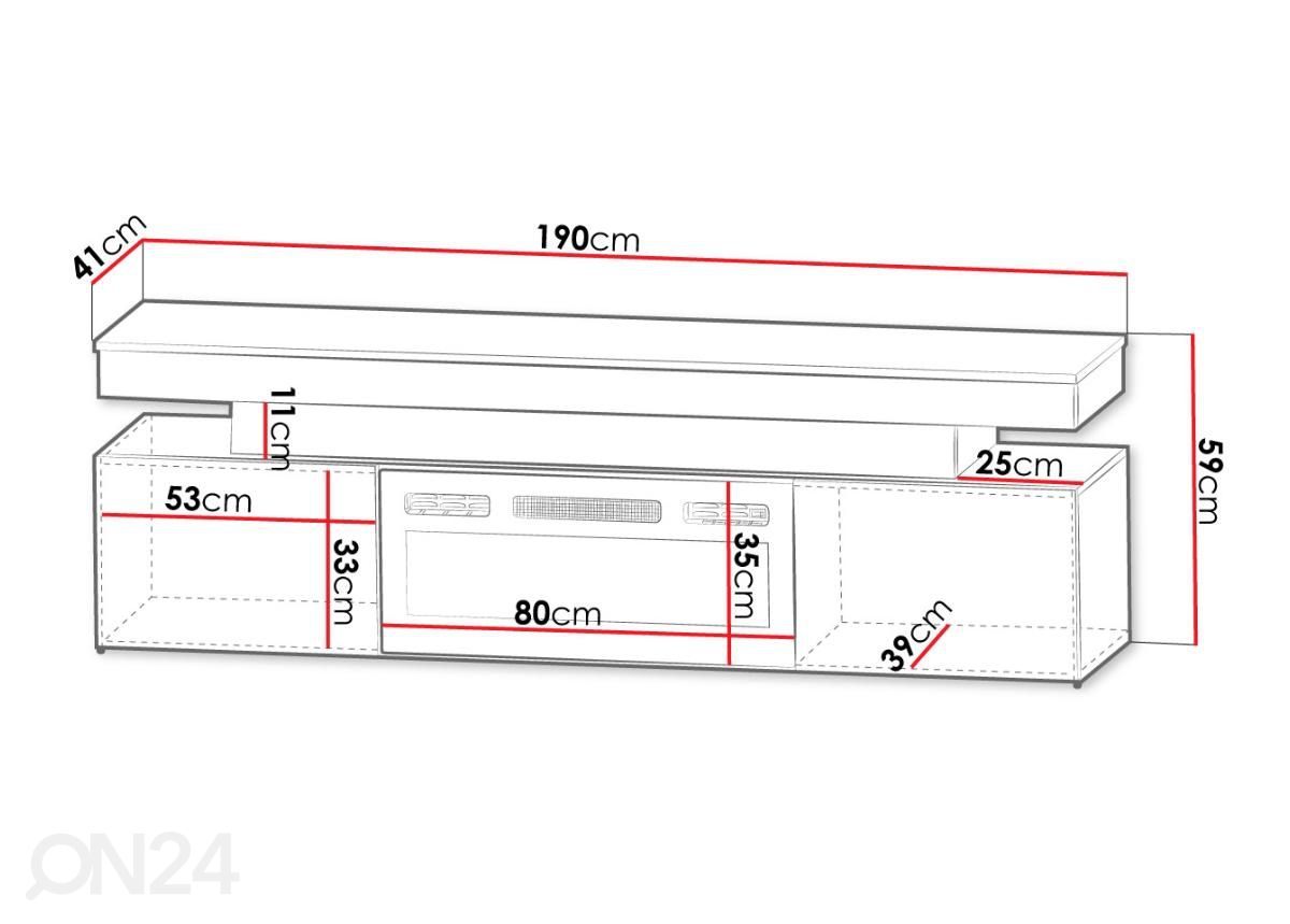 Подставка под ТВ Glossa 190 cm + камин + LED увеличить размеры