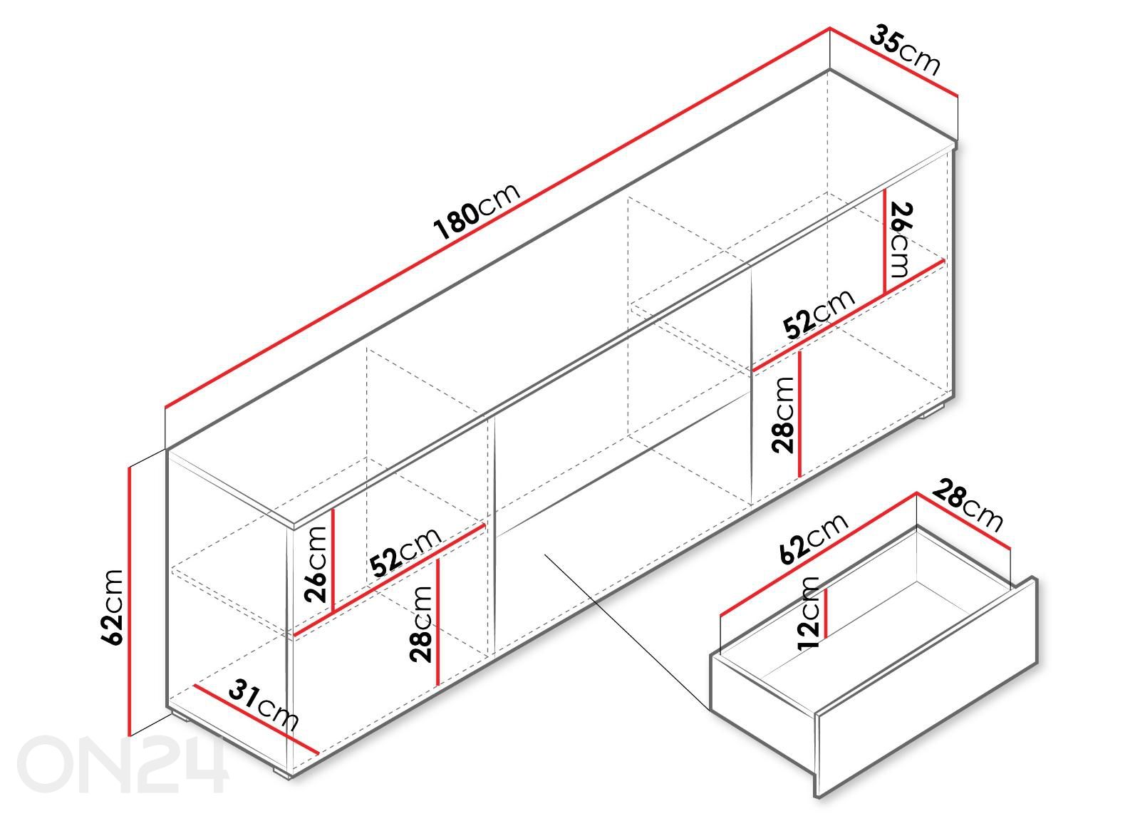Подставка под ТВ Vera 180 см + LED увеличить размеры