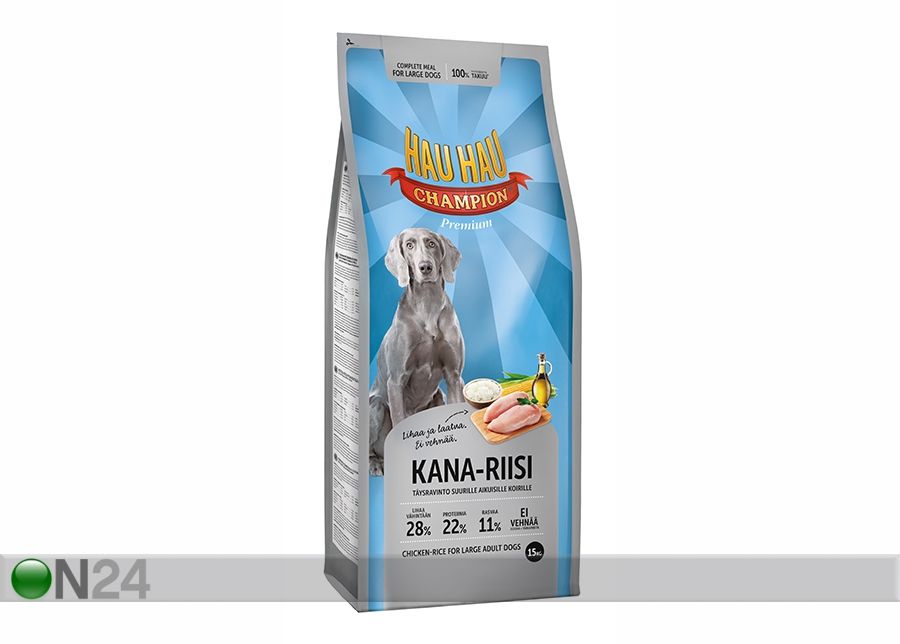 Полноценный корм с курицей и рисом для взрослых собак больших пород Hau-Hau Champion 15kg увеличить