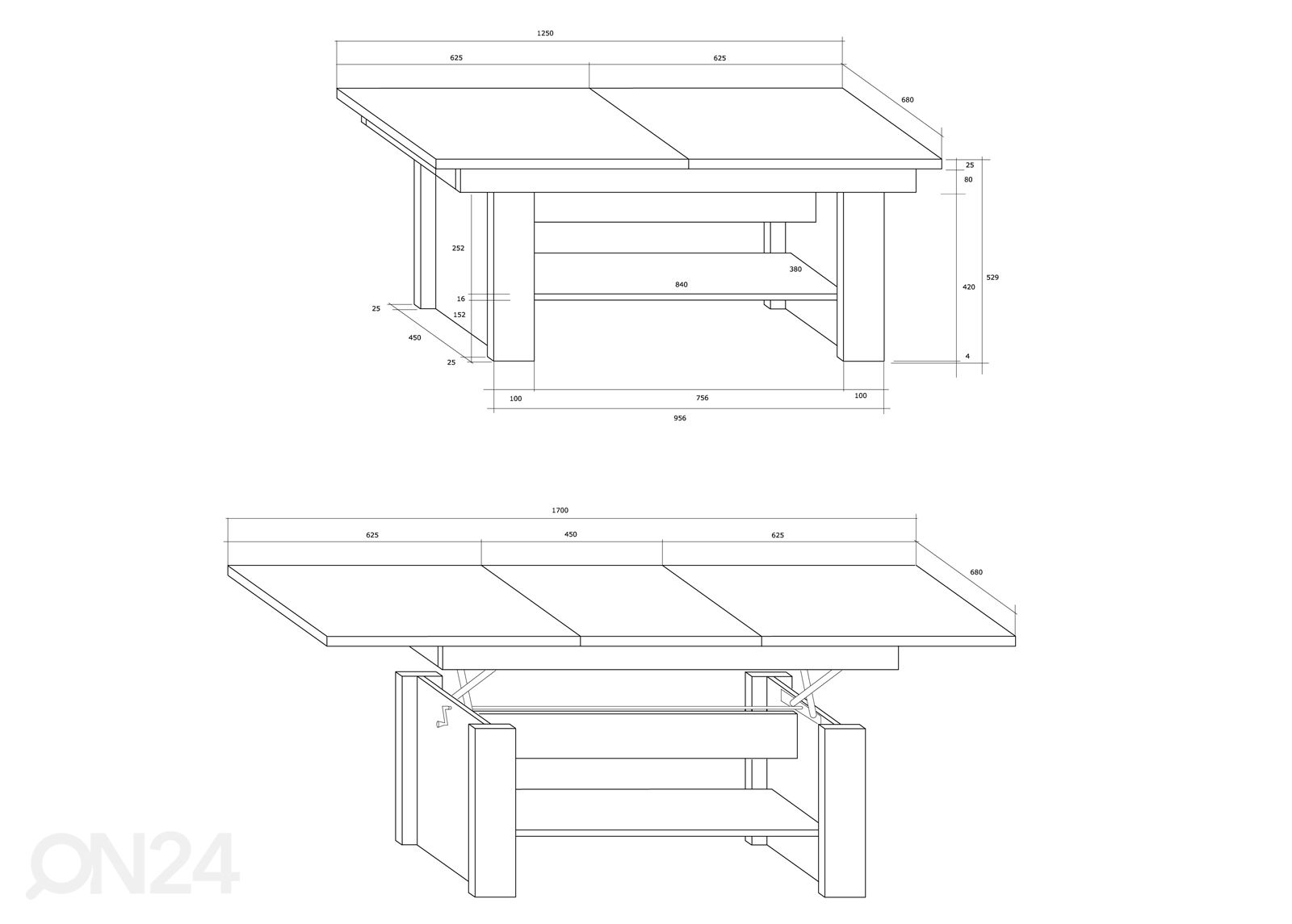 Регулируемый журнальный стол Skib 125/170x68 cm увеличить размеры