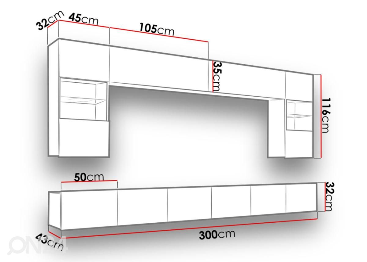 Секция 300 cm + подсветка увеличить размеры