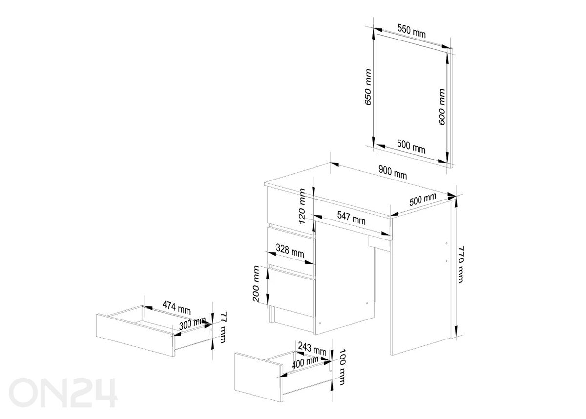 Туалетный стол с зеркалом увеличить размеры