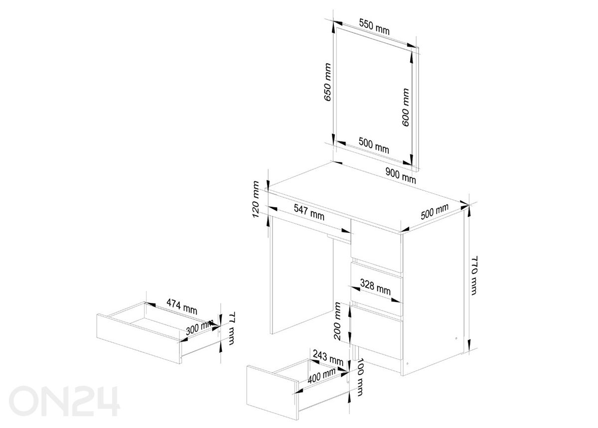 Туалетный стол с зеркалом увеличить размеры