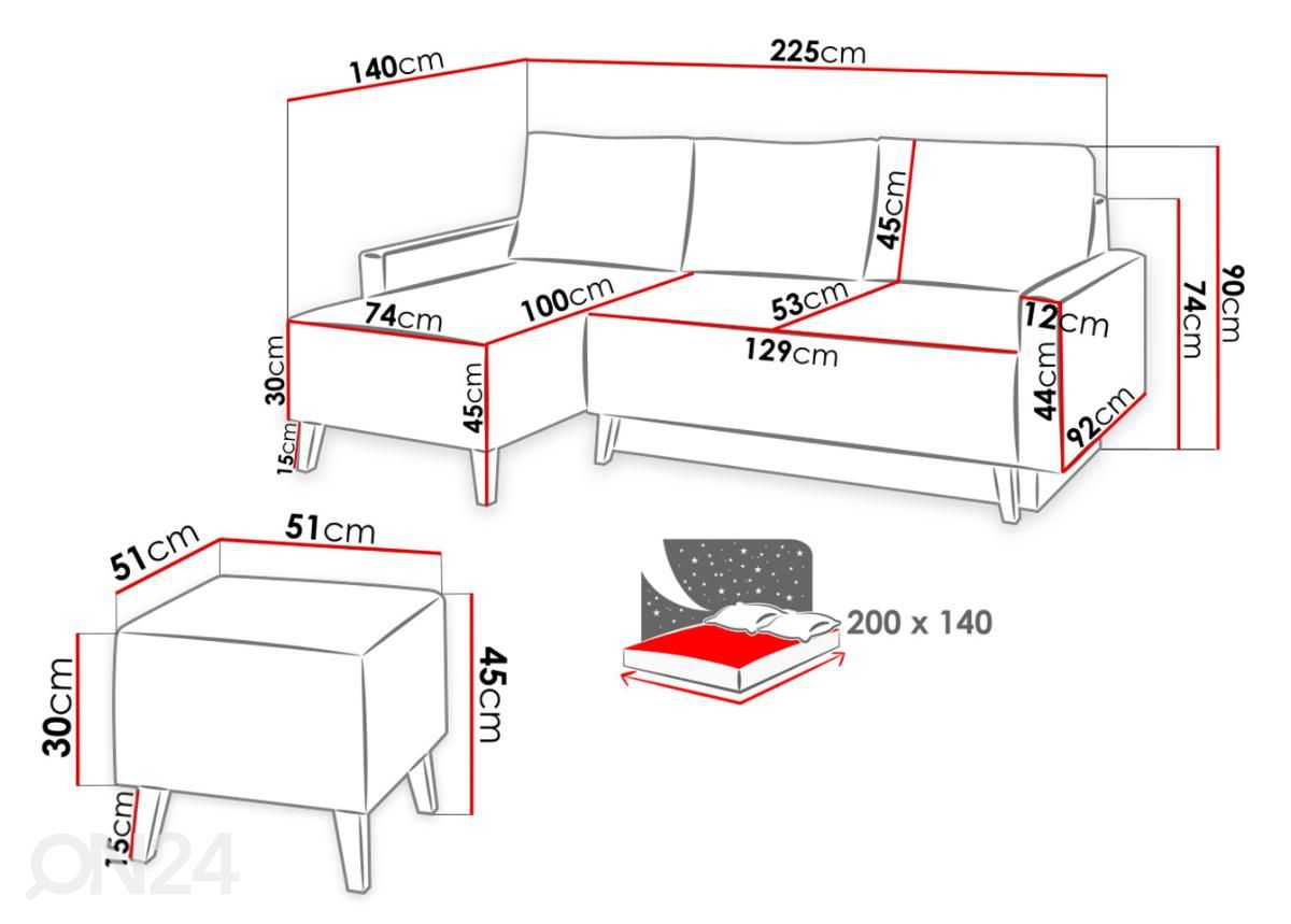Угловой диван-кровать + пуф увеличить размеры