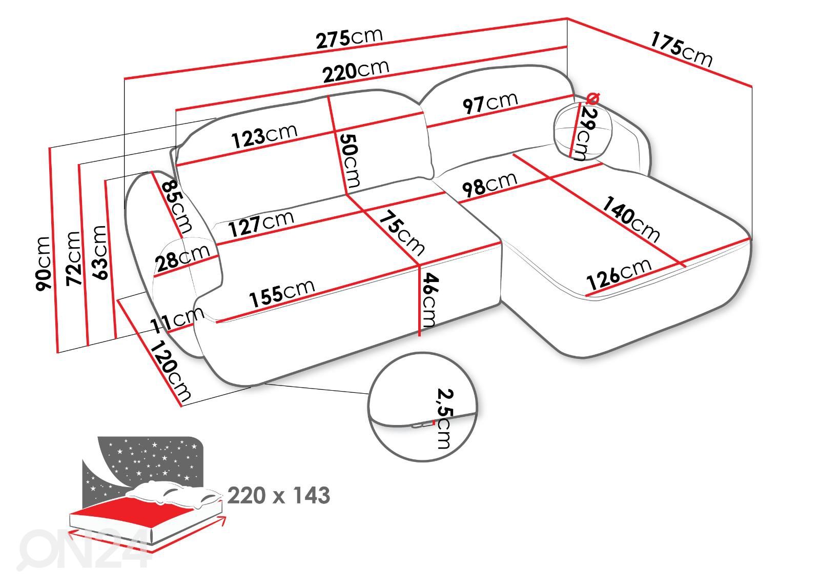 Угловой диван-кровать с ящиком для белья увеличить размеры