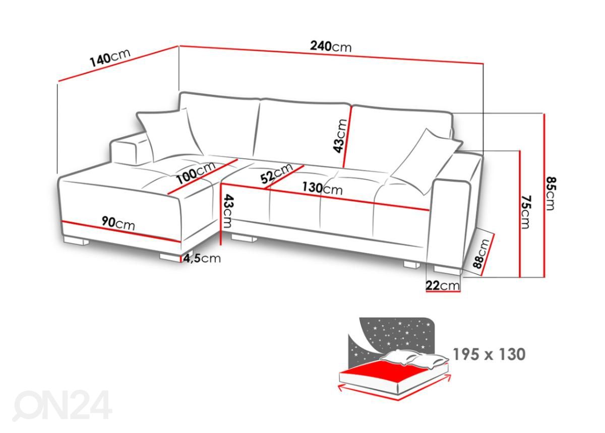 Угловой диван-кровать с ящиком Dallas увеличить размеры