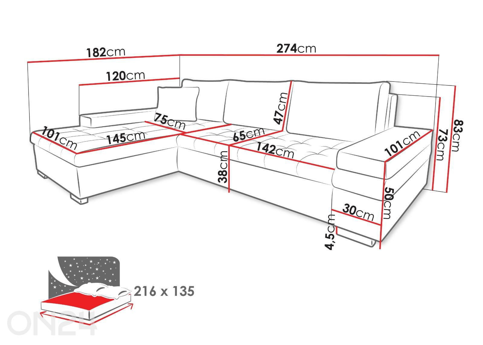 Угловой диван-кровать с ящиком Firenze увеличить размеры