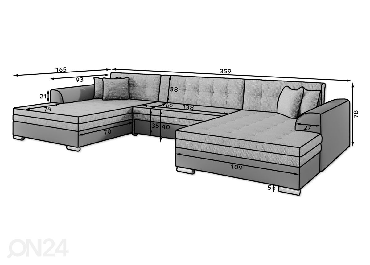 Угловой диван-кровать Alex 355 см увеличить размеры