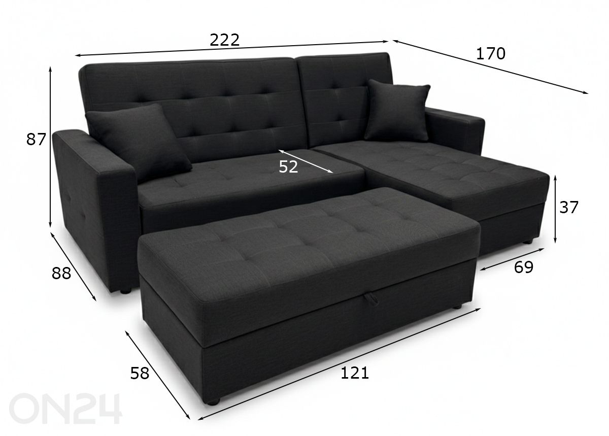 Угловой диван-кровать Claire + пуф увеличить размеры