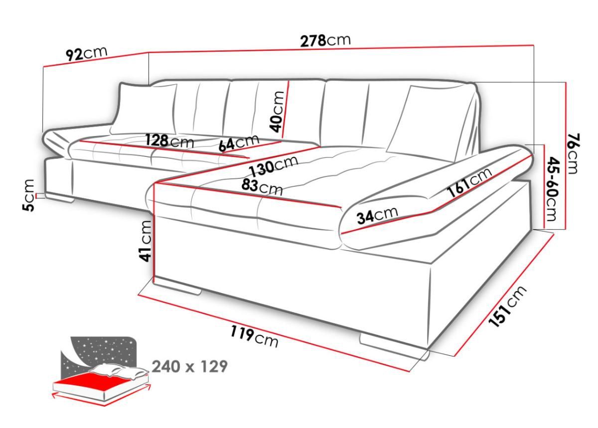 Угловой диван-кровать + LED увеличить размеры