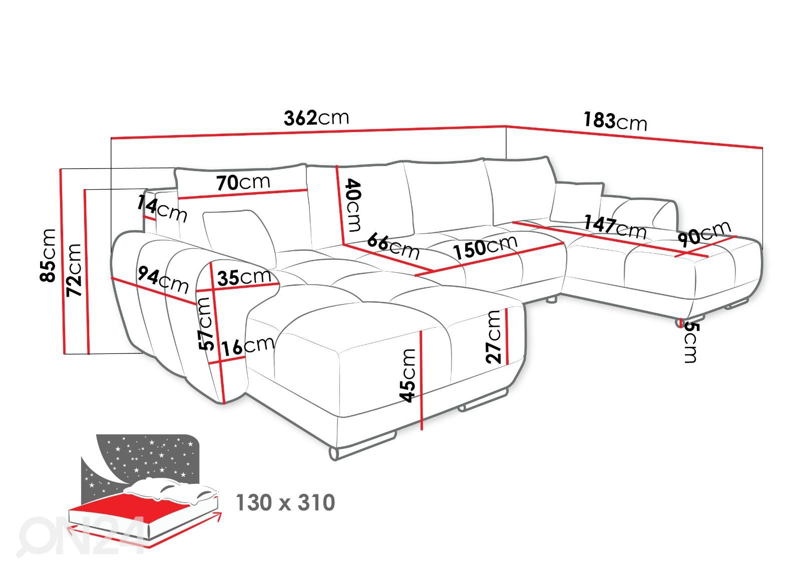Угловой диван-кровать Lorenso U увеличить размеры