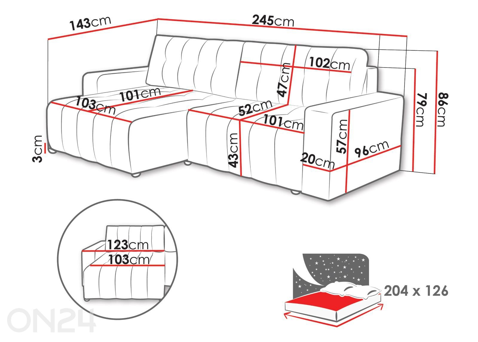 Угловой диван-кровать Masone увеличить размеры