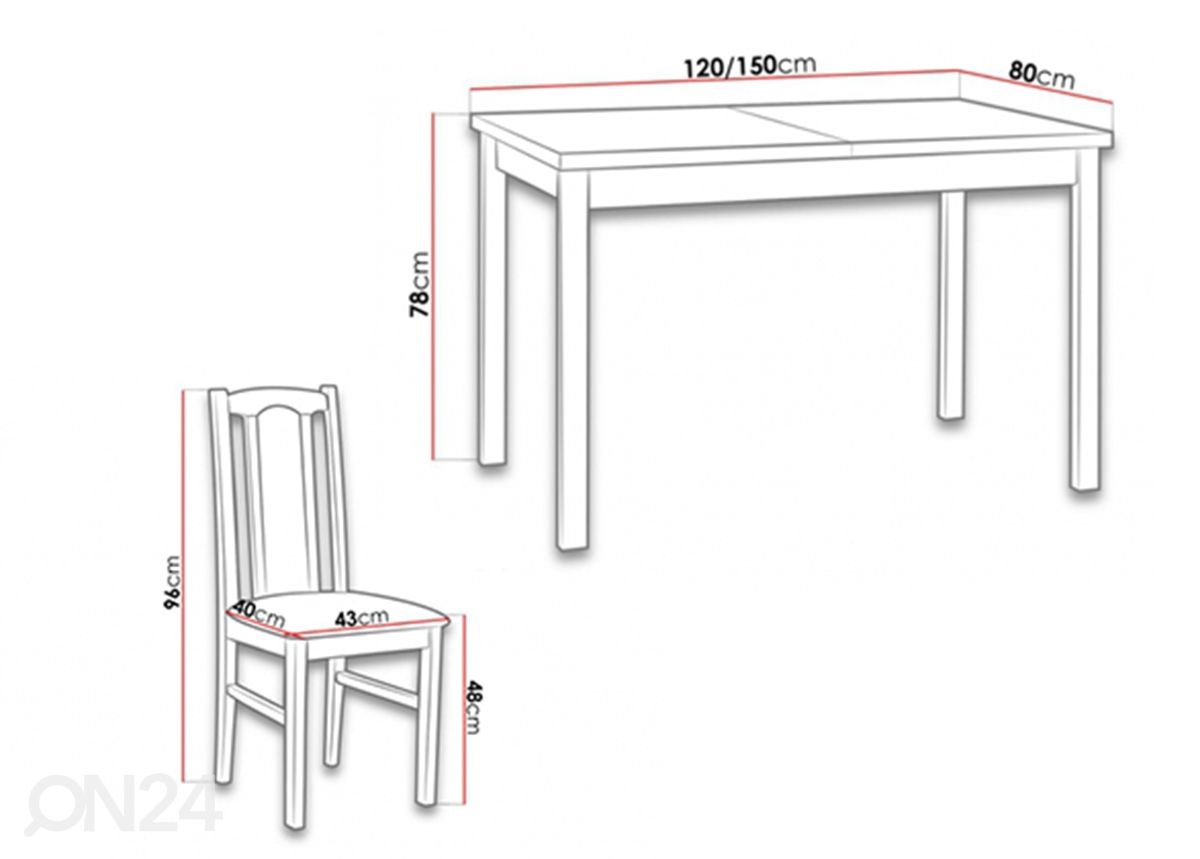 Удлиняющийся обеденный стол 120-150x80 см + 4 стула увеличить размеры