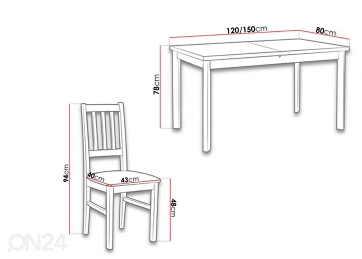 Удлиняющийся обеденный стол 120-150x80 см + 4 стула увеличить размеры