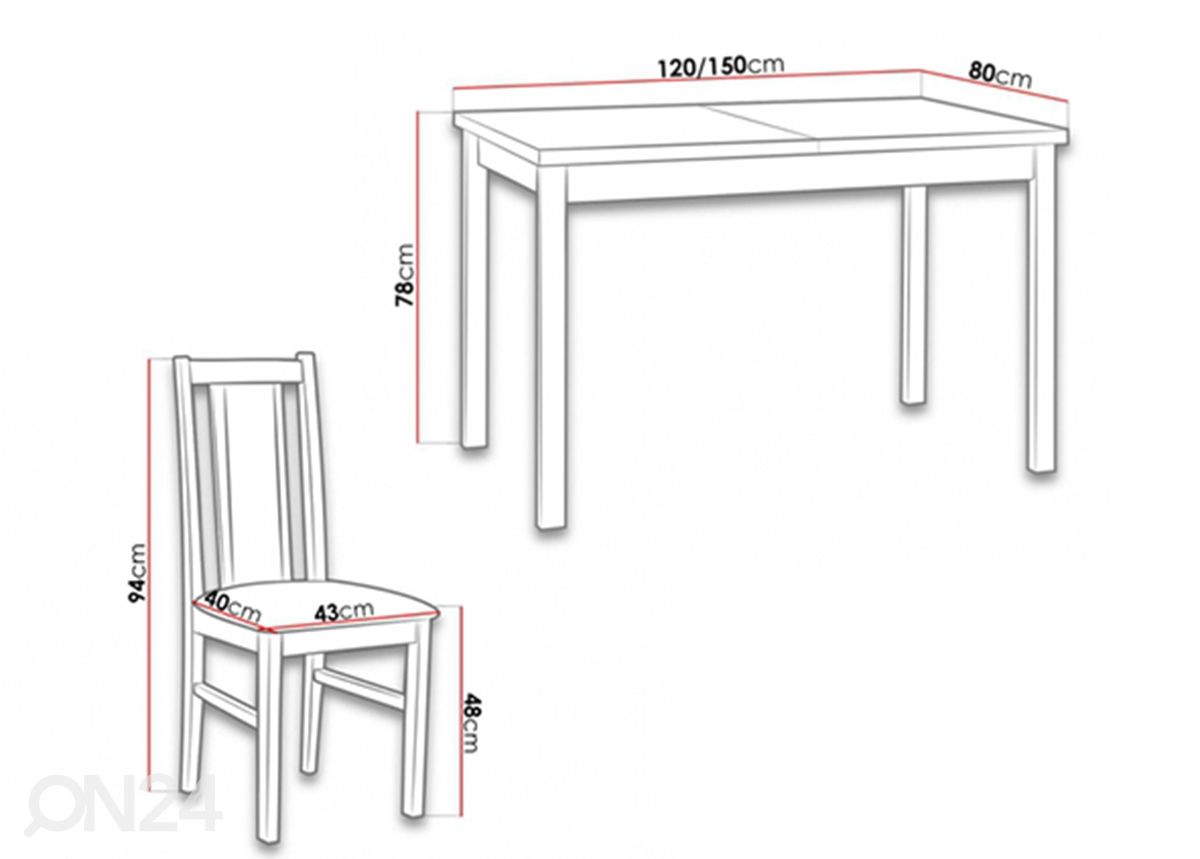 Удлиняющийся обеденный стол 120-150x80 см + 4 стула увеличить размеры