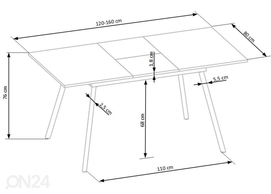 Удлиняющийся обеденный стол 120/160x80 cm увеличить размеры