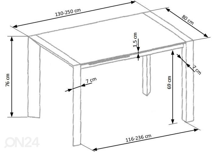 Удлиняющийся обеденный стол 130/250x80 cm увеличить размеры