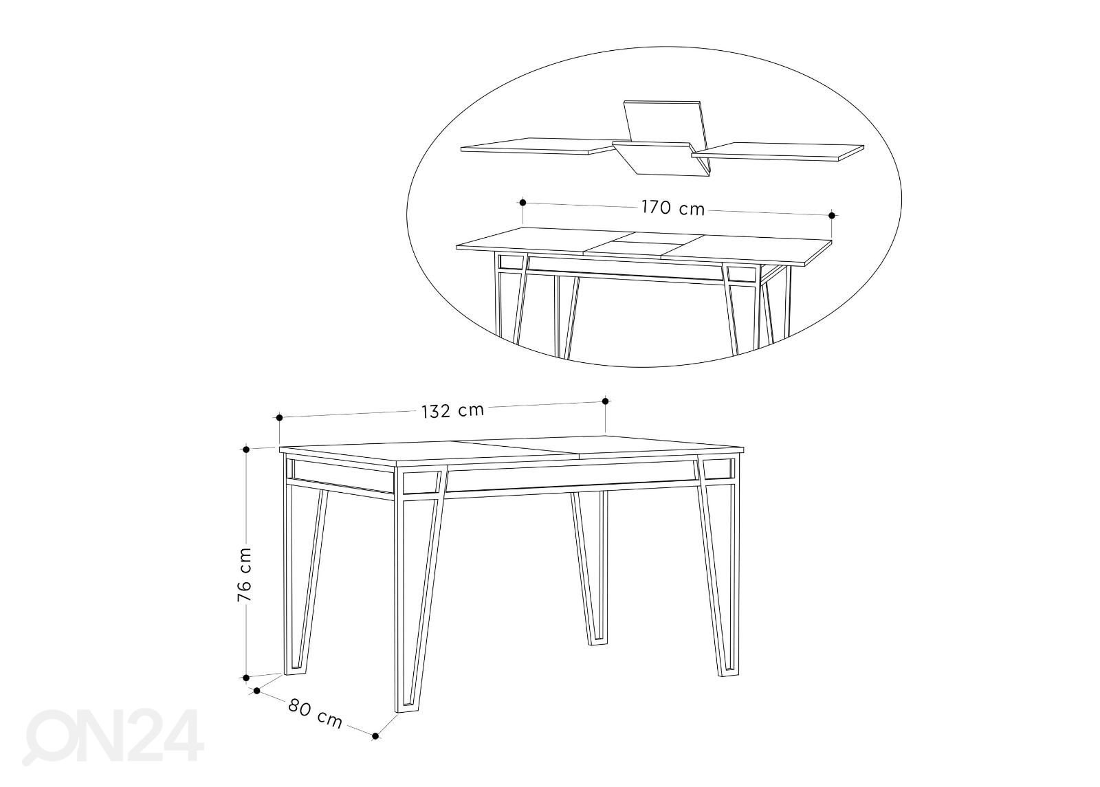Удлиняющийся обеденный стол 132/170x80 cm увеличить размеры