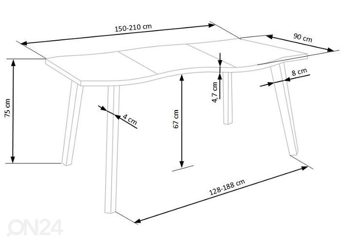 Удлиняющийся обеденный стол 150/210x90 cm увеличить размеры