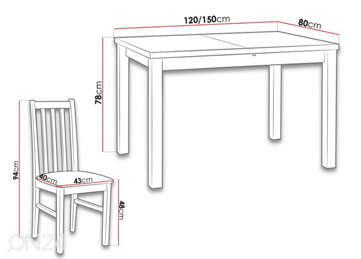Удлиняющийся обеденный стол 80x120-150 cm + 6 стульев увеличить размеры