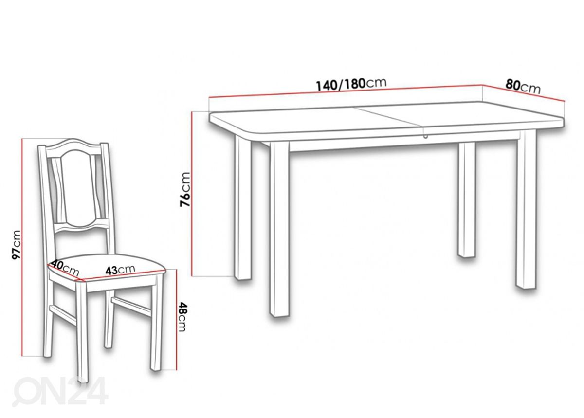 Удлиняющийся обеденный стол 80x140-180 cm + 6 стульев увеличить размеры