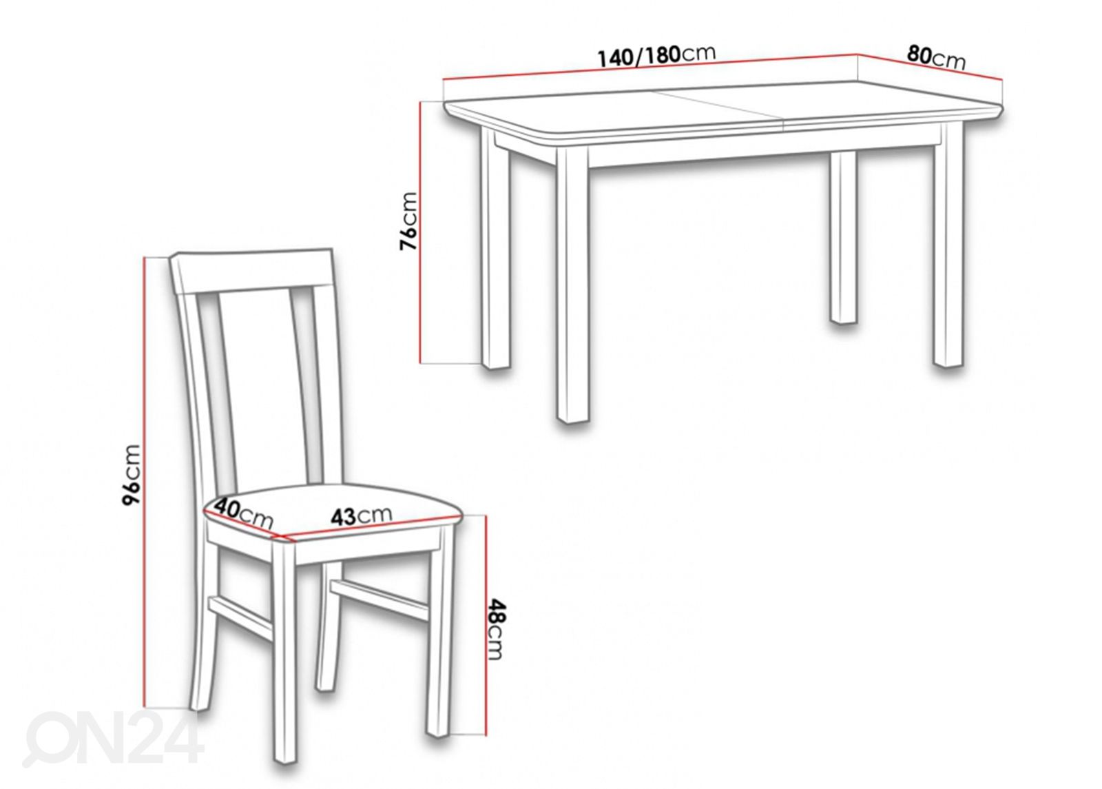 Удлиняющийся обеденный стол 80x140-180 cm + 6 стульев увеличить размеры