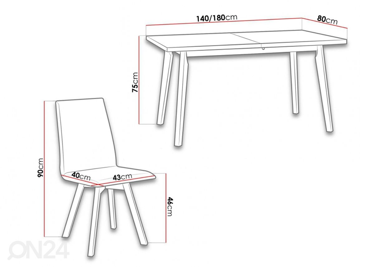 Удлиняющийся обеденный стол 80x140-180 cm + 6 стульев увеличить размеры