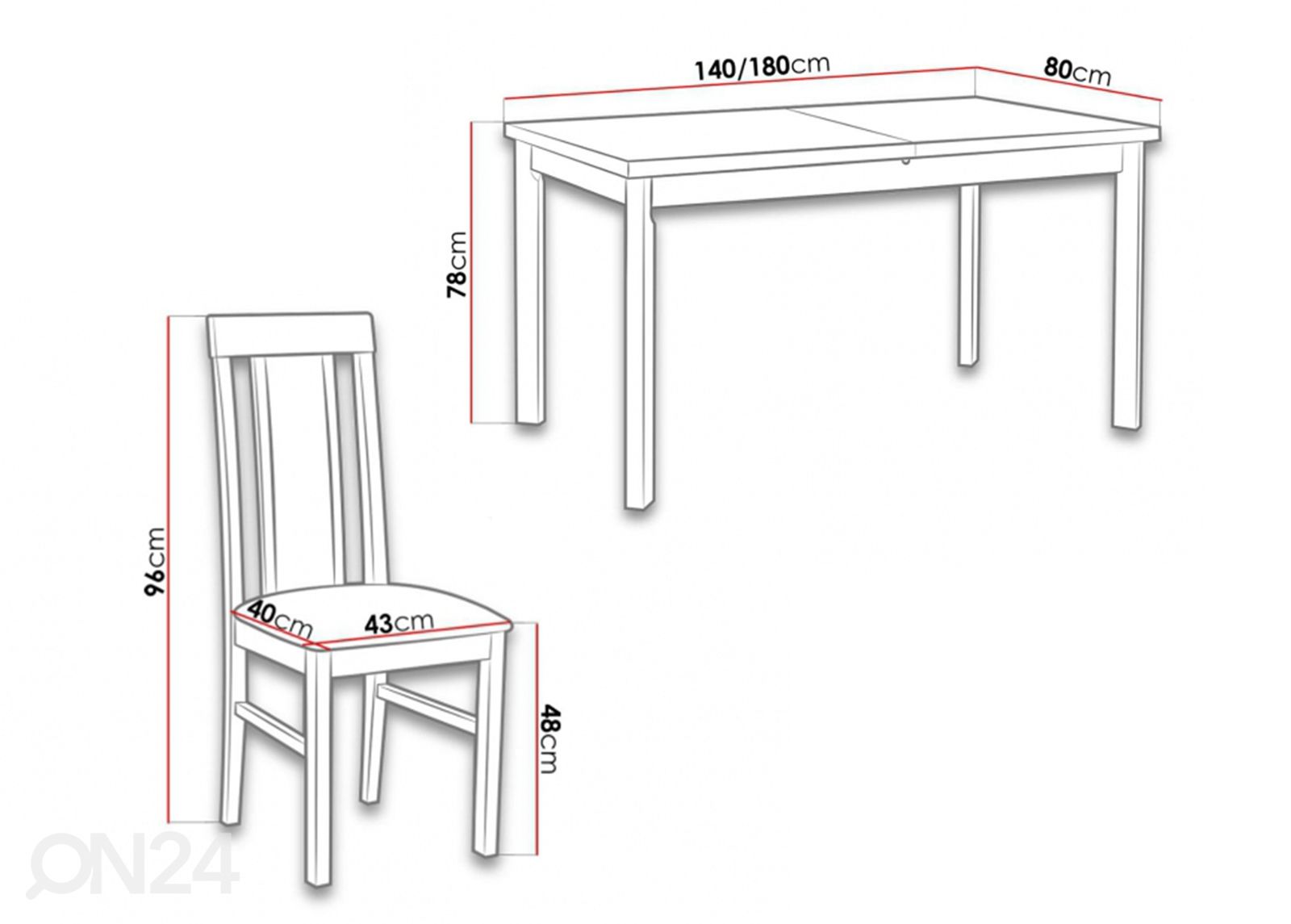 Удлиняющийся обеденный стол 80x140-180 cm + 6 стульев увеличить размеры
