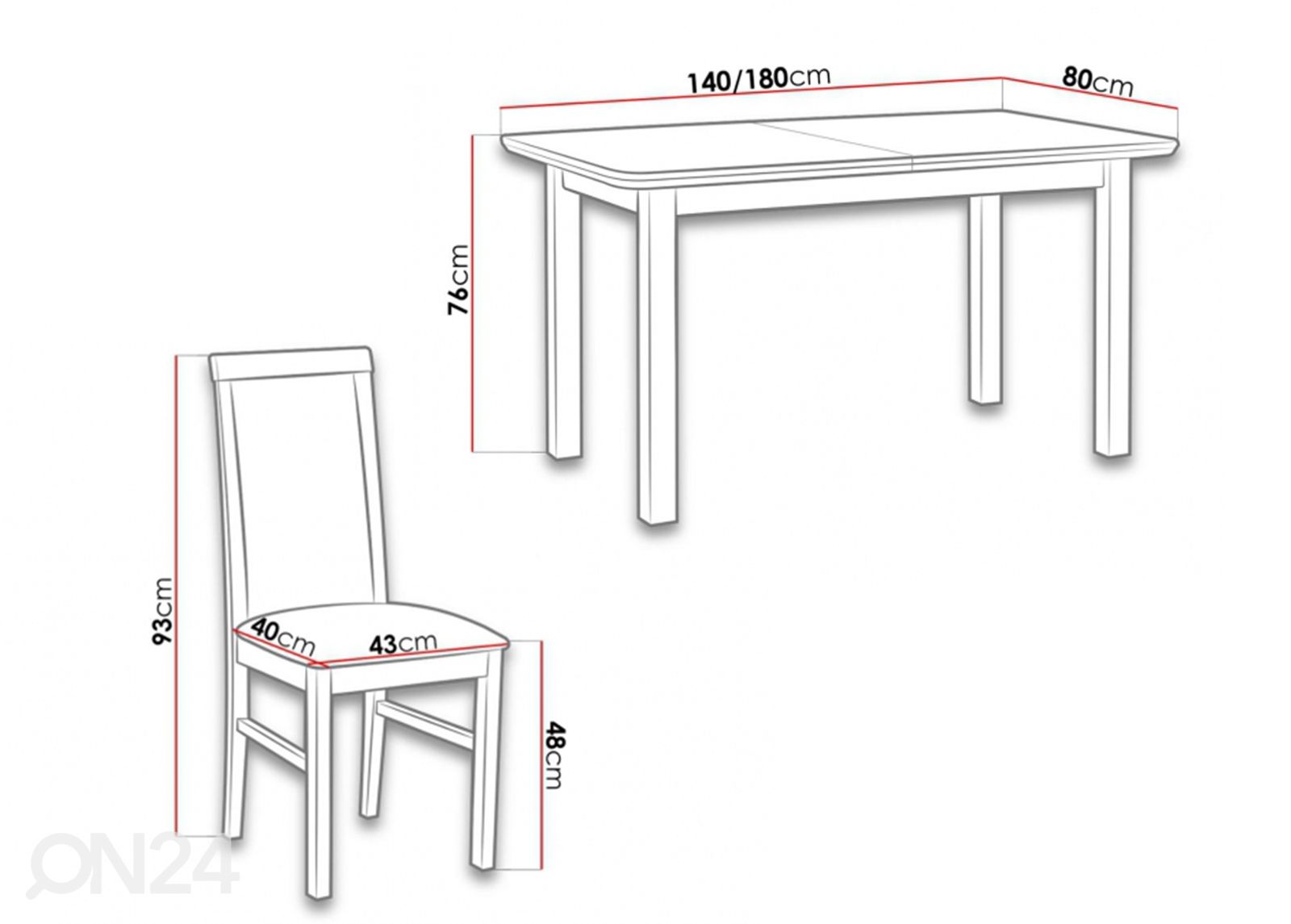 Удлиняющийся обеденный стол 80x140-180 cm + 6 стульев увеличить размеры