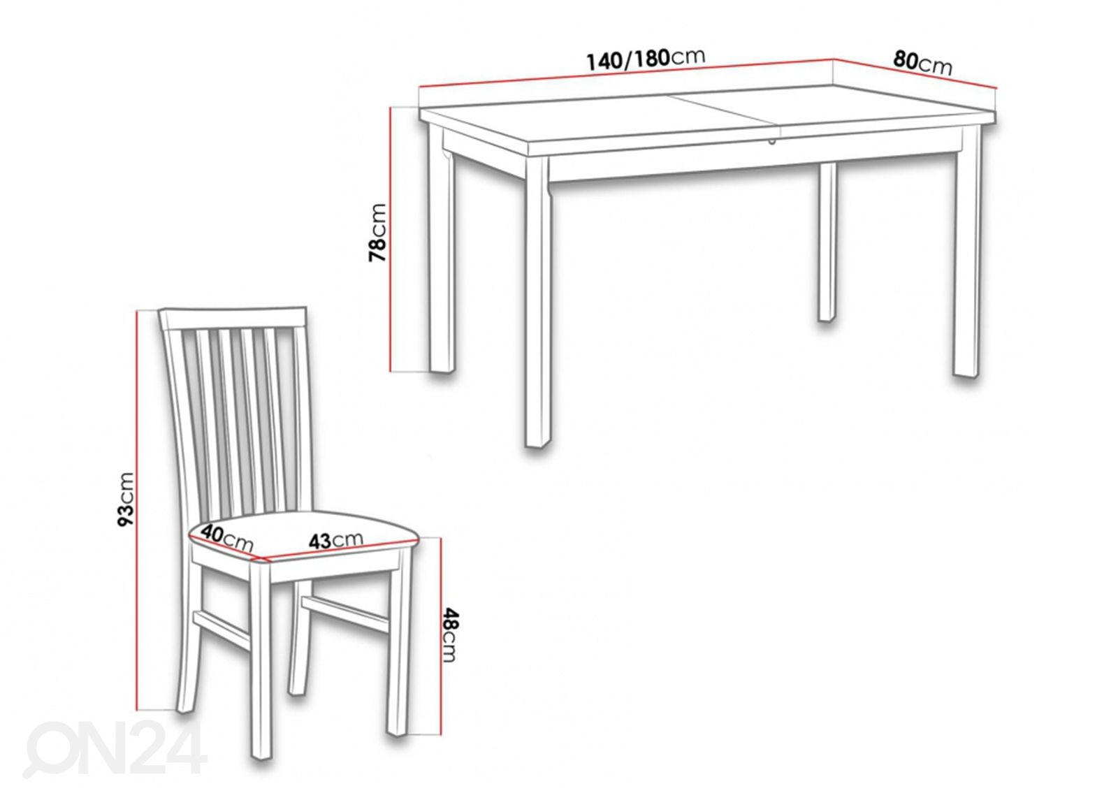 Удлиняющийся обеденный стол 80x140-180 cm + 6 стульев увеличить размеры