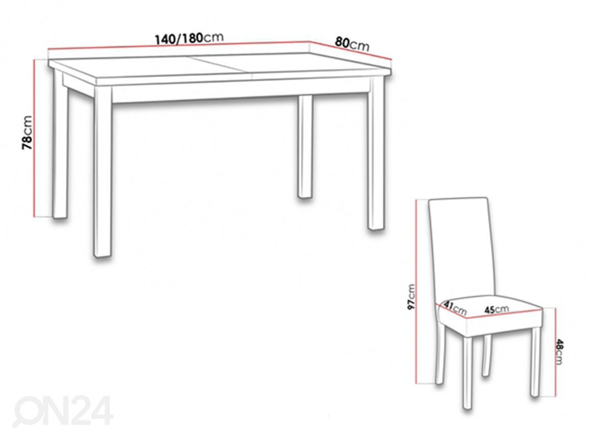 Удлиняющийся обеденный стол 80x140-180 cm + 6 стульев увеличить размеры