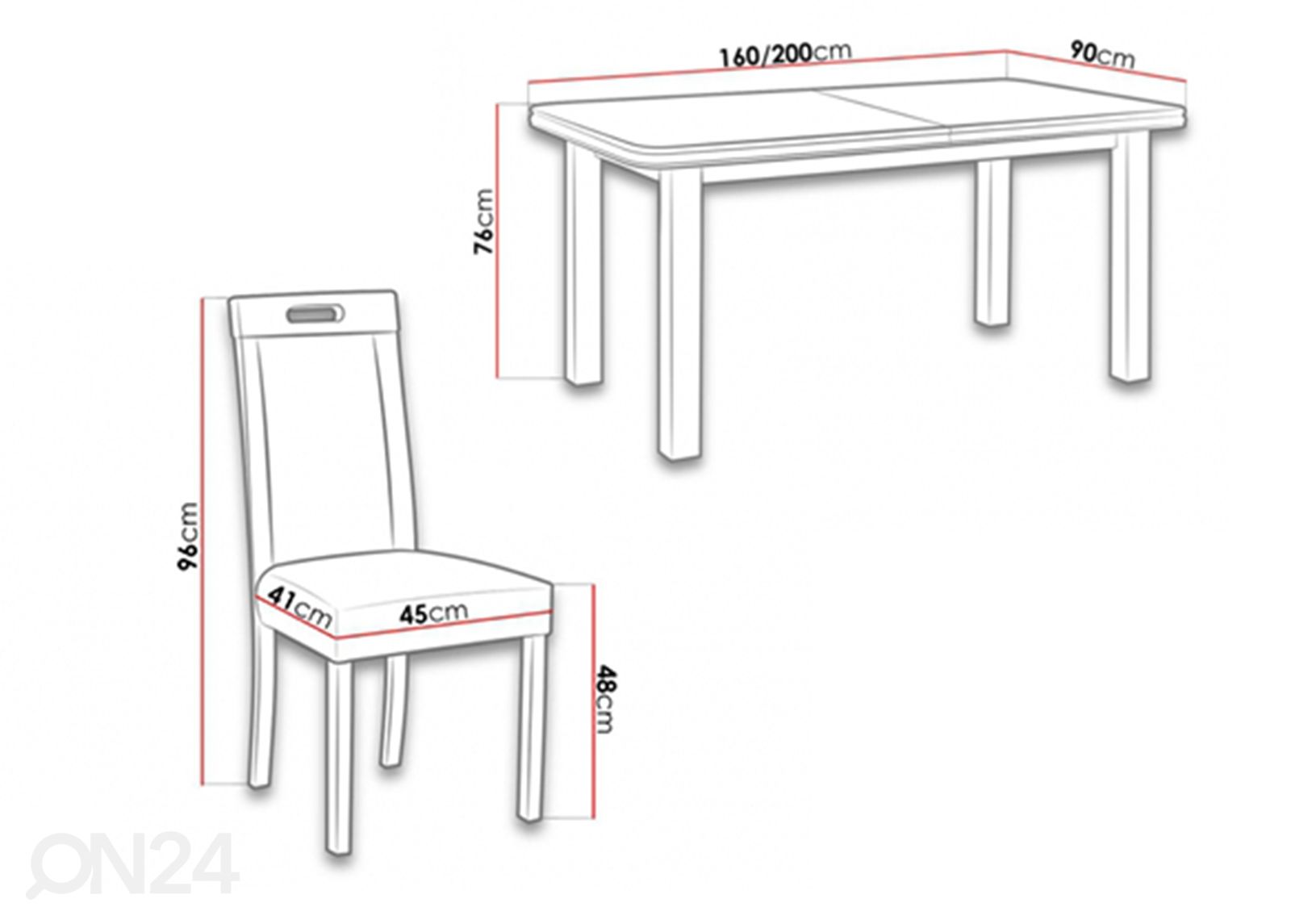 Удлиняющийся обеденный стол 90x160-200 cm + 6 стульев увеличить размеры