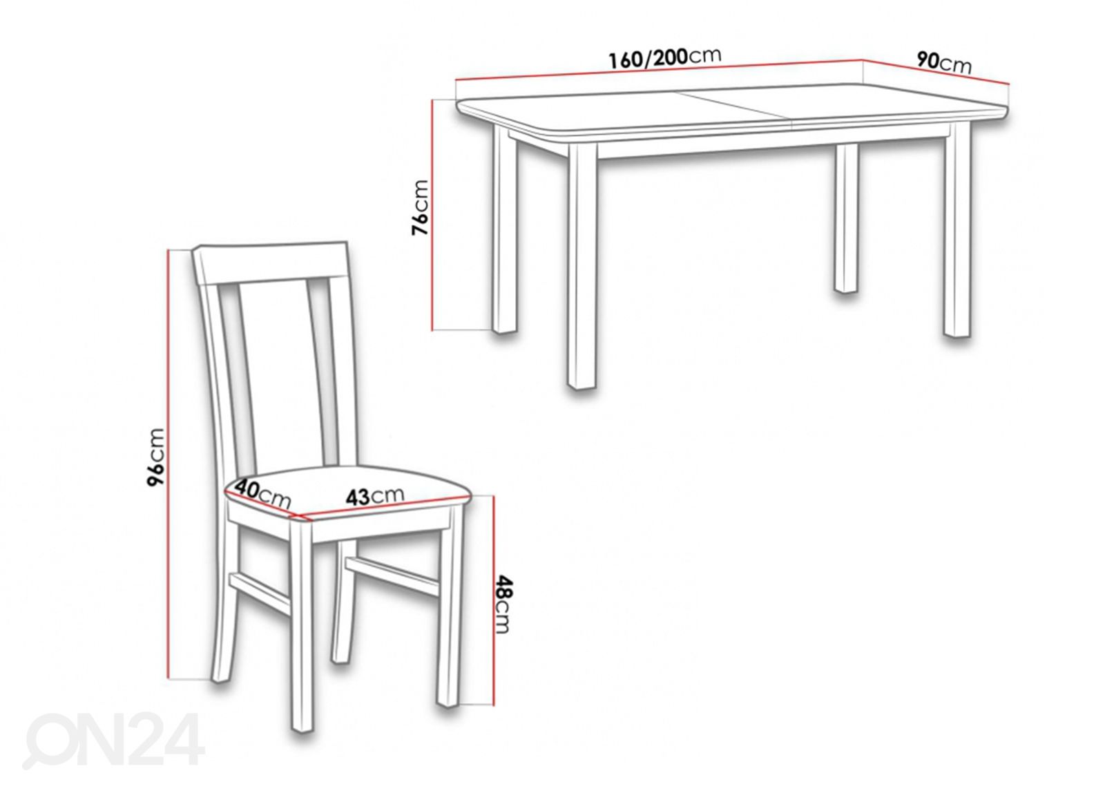 Удлиняющийся обеденный стол 90x160-200 cm + 6 стульев увеличить размеры