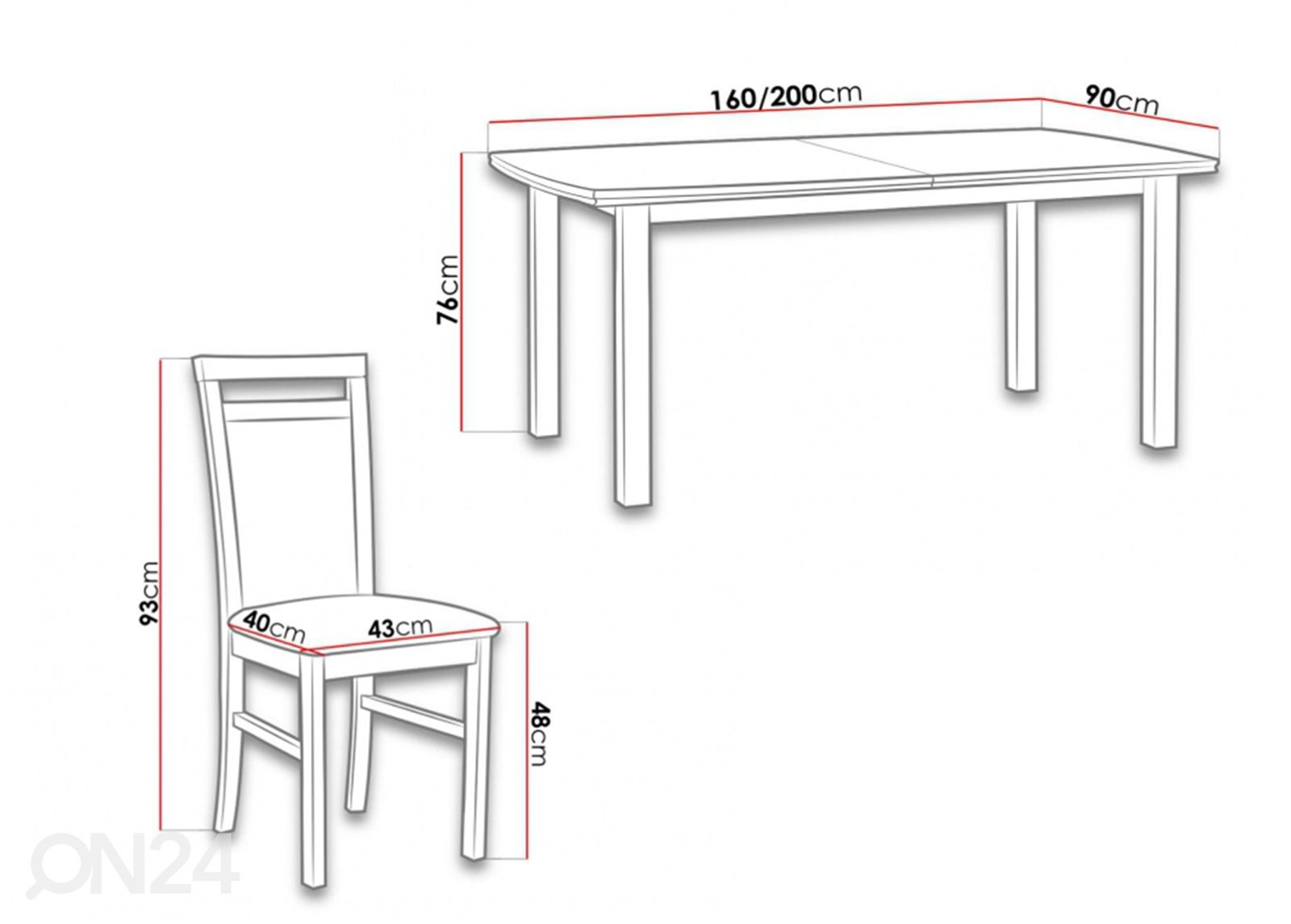 Удлиняющийся обеденный стол 90x160-200 cm + 6 стульев увеличить размеры
