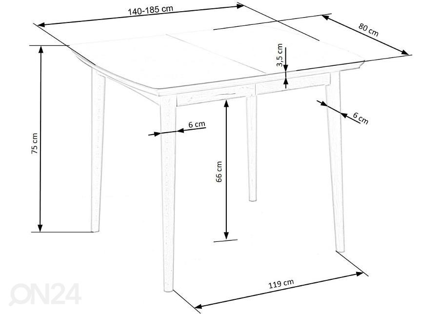 Удлиняющийся обеденный стол Bradley 140/185x80 cm увеличить размеры