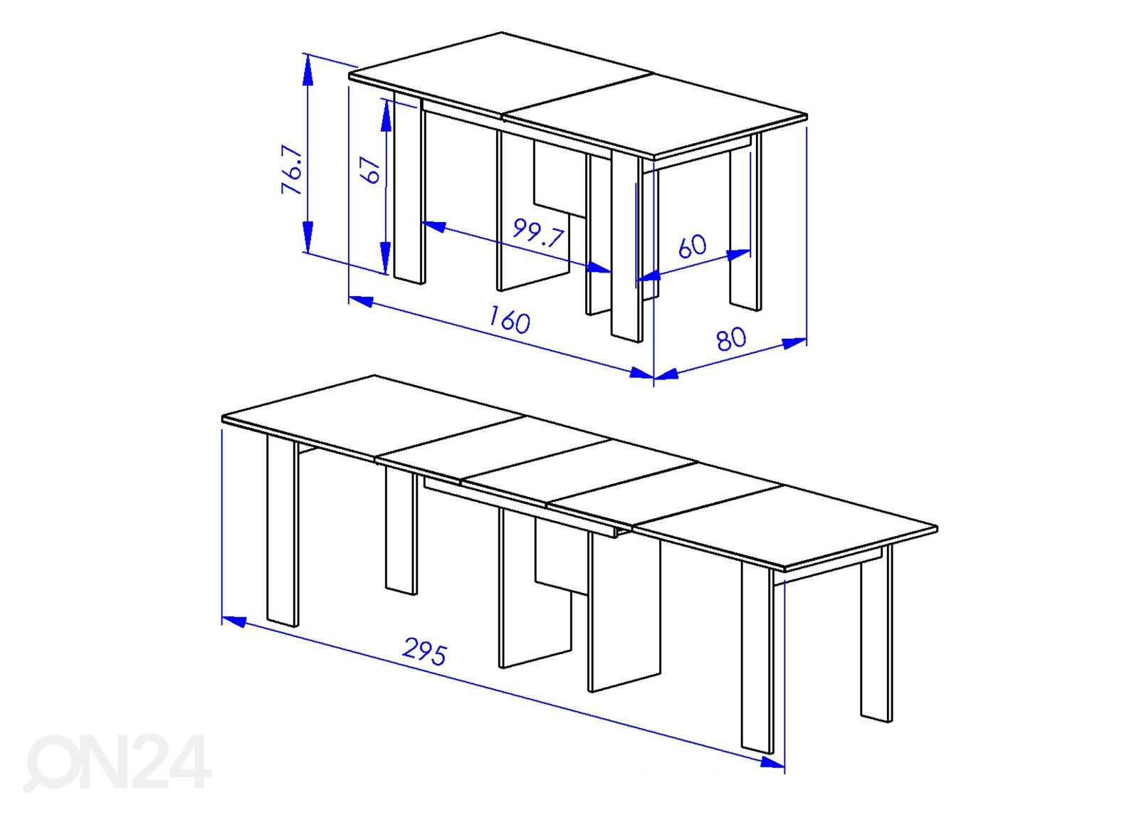 Удлиняющийся обеденный стол Exit 160/295x80 cm увеличить размеры