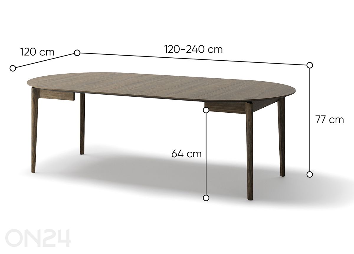 Удлиняющийся обеденный стол Plot Ø120x120/240 см увеличить размеры