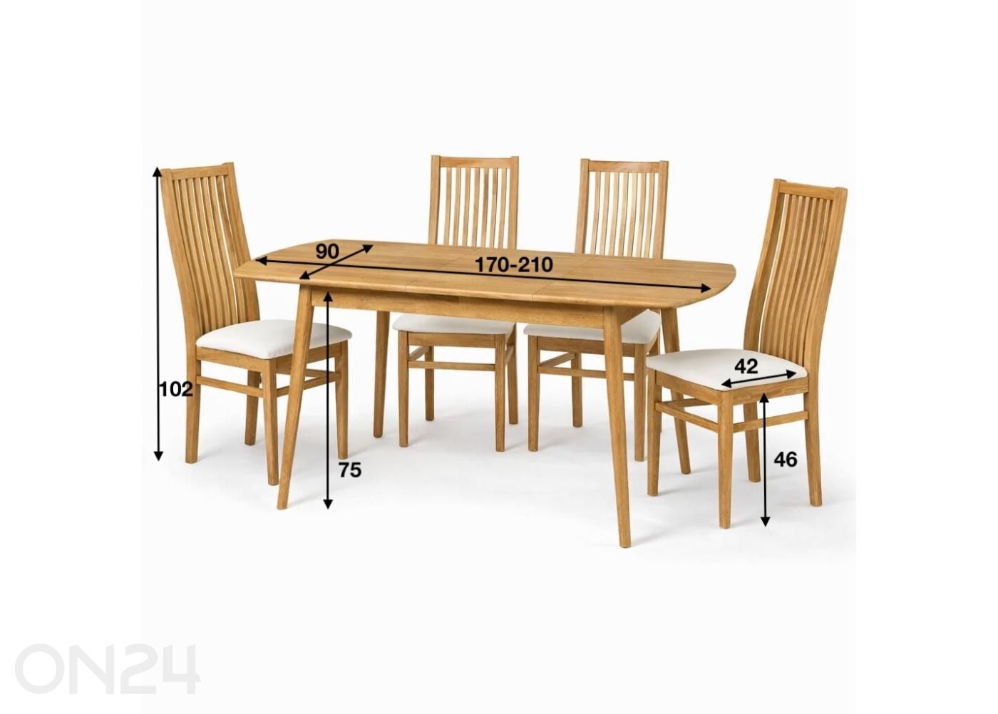 Удлиняющийся обеденный стол Scan 90x170/210 см + 4 стула увеличить размеры