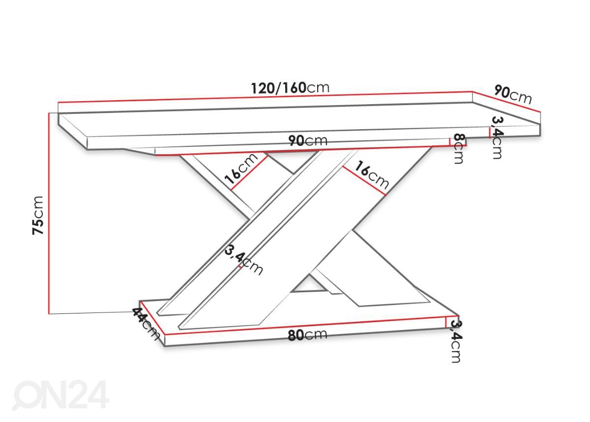 Удлиняющийся обеденный стол Xao 90x120/160 см увеличить размеры