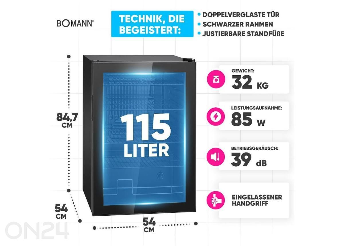 Холодильник со стеклянной дверью Bomann KSG7290 увеличить размеры