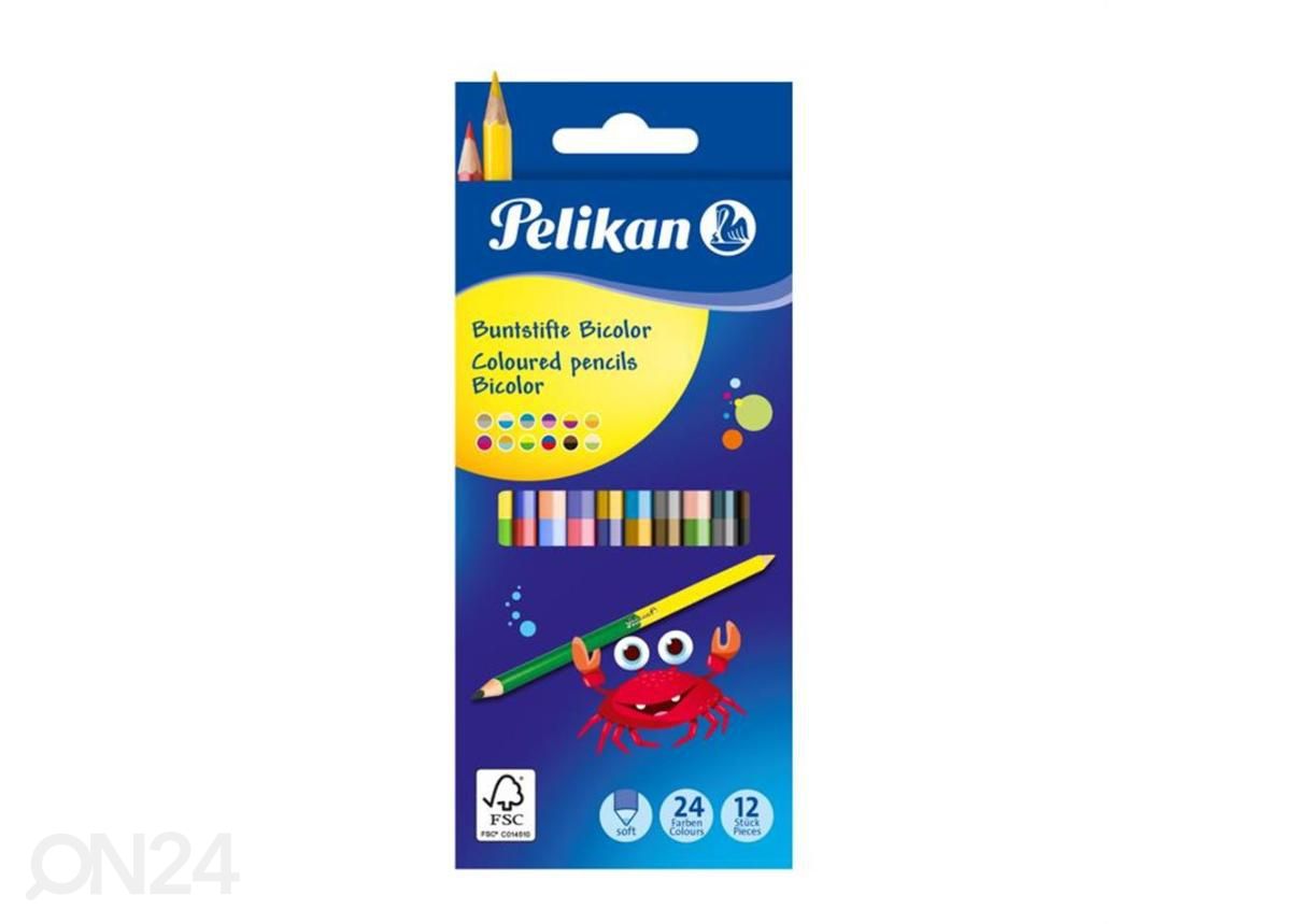 Цветные карандаши 24 цвета Pelikan 12 шт, двусторонние увеличить