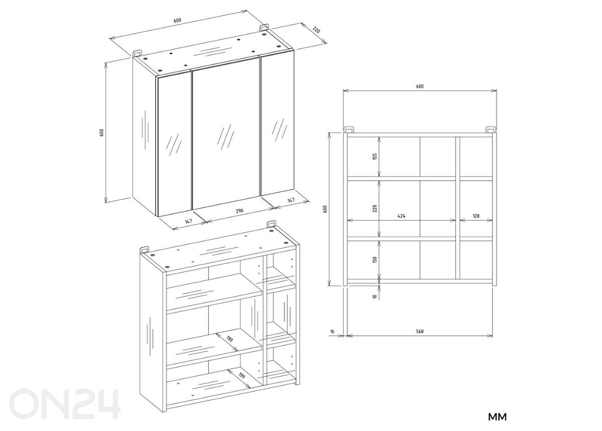Шкафчик с зеркалом для ванной Pola увеличить размеры