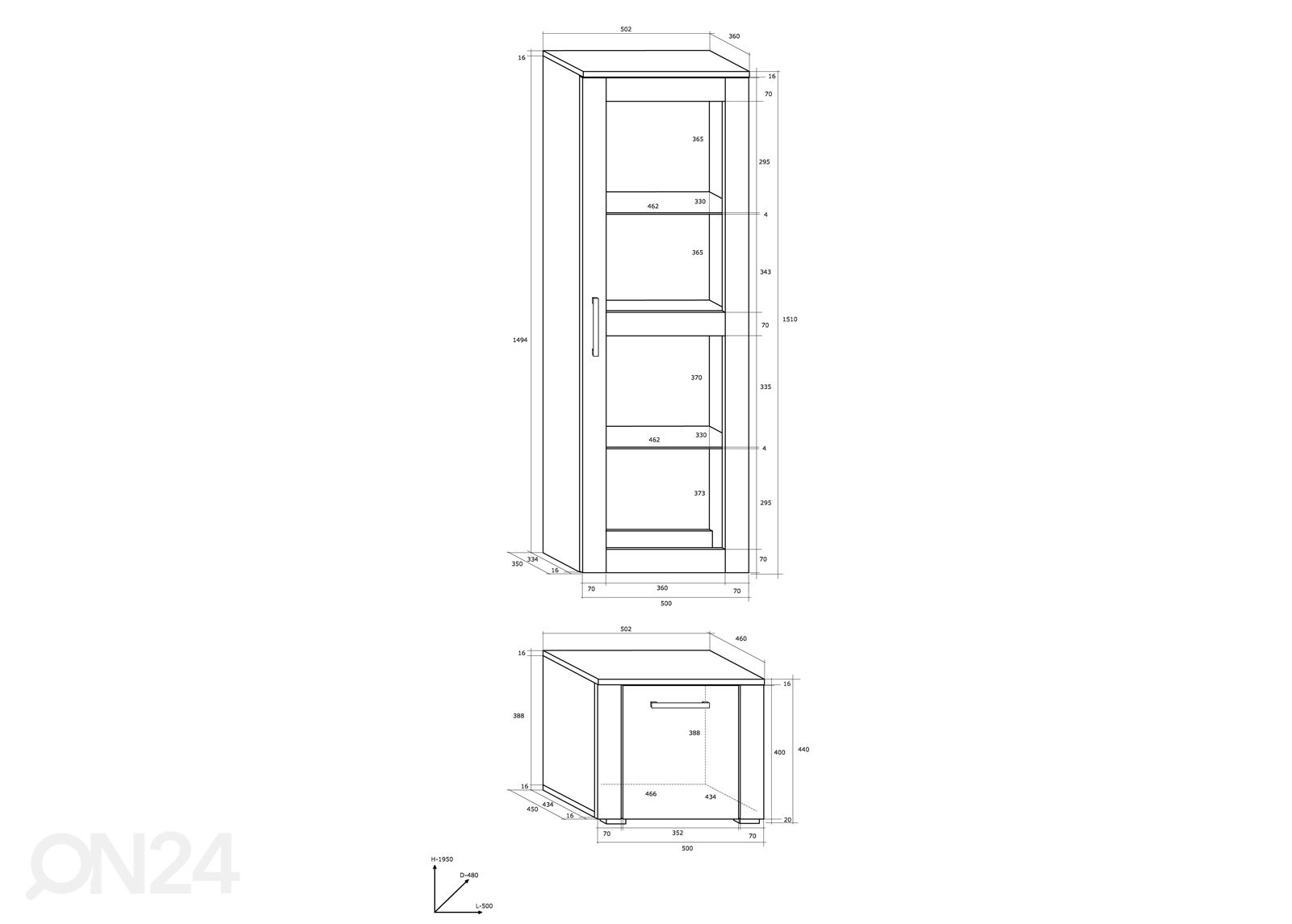 Шкаф-витрина Char 50 cm увеличить размеры