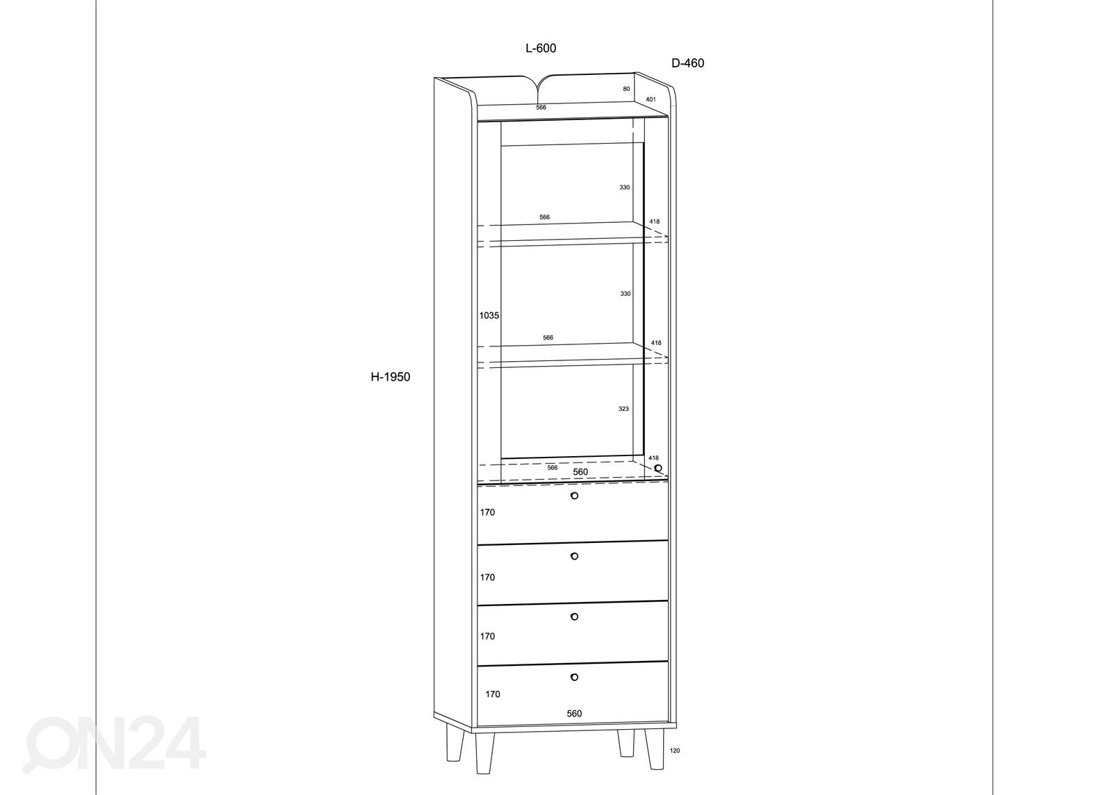 Шкаф-витрина Glandore 60 cm увеличить размеры