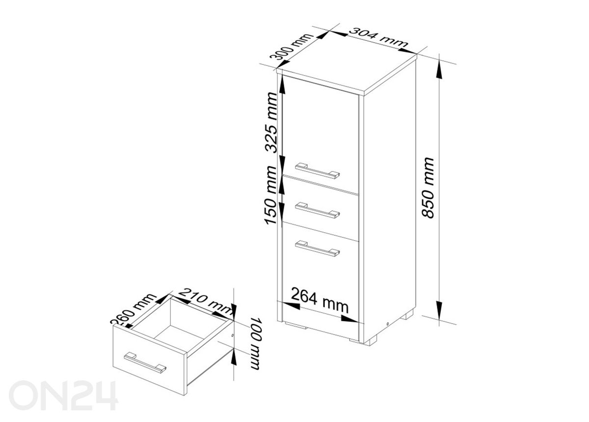 Шкаф в ванную Sorrento 2U1S увеличить размеры