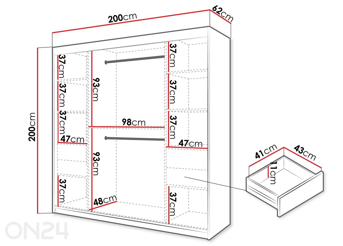 Шкаф-купе Flutes 200 см + LED увеличить размеры